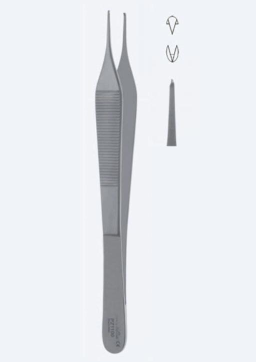 Пінцети, хірургічні, "Micro-Adson", для тканин, делікатні, прямі, кінчик 1,0 мм, зубці 1 х 2, довжина 150 мм, 6". Бренд - Asanus Medizintechnik Gmb, Німеччина